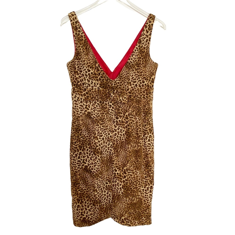Jessica Howard Leopard Animal Print Shift Sheath Cocktail Dress Red Lining 10 - Picture 4 of 8